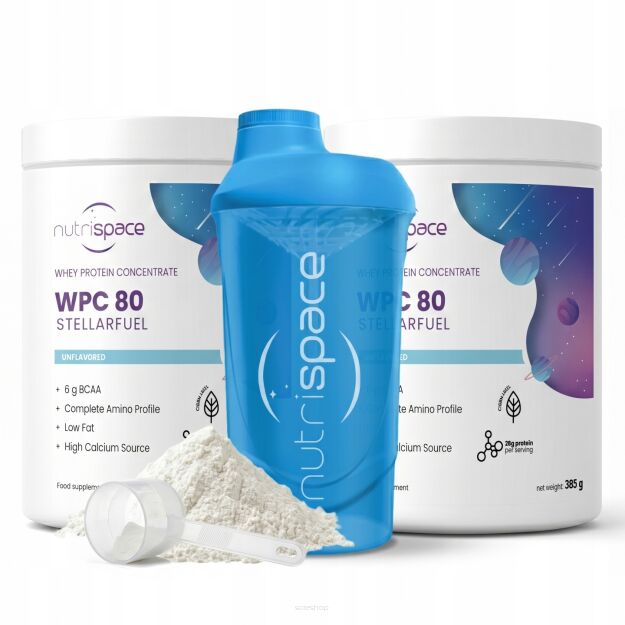 Zestaw Odżywka Białko nutrispace WPC 80 100% Naturalna 2x 385g + Shaker