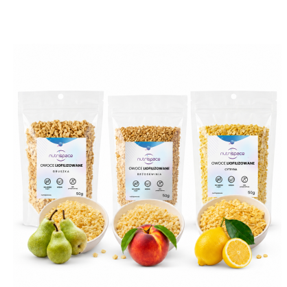 Owoce liofilizowane MIX Cytryna Brzoskwinia Gruszka 3x50g grys do owsianki